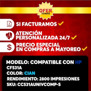 Foto 8 | Tóner Cc531a-c/304a-c/c411a-c/305a-c/cf381a-c/312a-c Compatible con HP Cm2320 Cp2025 M452 M477 M351 Cyan 2 PZAS