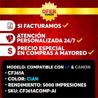 Foto 7 | Tóner compatible CF361A-C/508A-C para HP M552, M553, M577, 552dn Cian