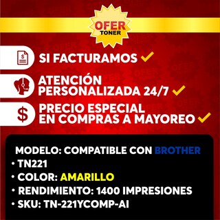 Foto 8 | Tóner compatible TN-221-Y amarillo para impresoras Brother