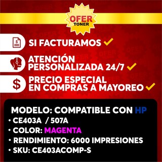 Foto 8 | Tóner CE403A-M/507A-M compatible con HP M551 Magenta