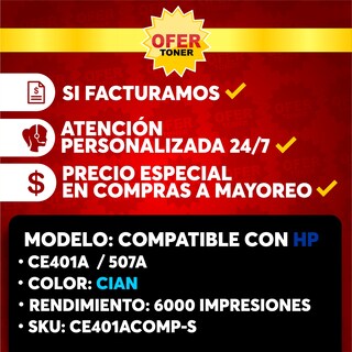 Foto 8 | Tóner Ce401a-c/507a-c Compatible con Hp M551dn M551n M551xh Mfp M575dn Cyan