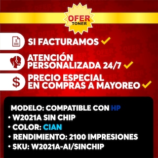 Foto 7 | Tóners Genérico W2021A-C/414A-C Sin Chip para HP M454dn 2 Piezas