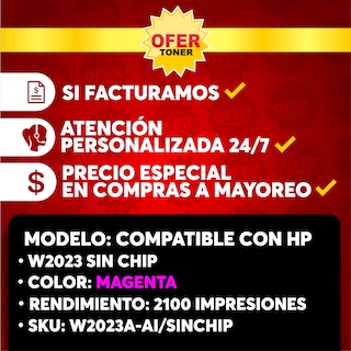 Foto 7 | Tóners Genérico W2023A-M/414A-M sin Chip Compatible con HP M454 2 Piezas