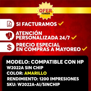 Foto 7 | Tóner Amarillo W2022A-Y/414A-Y sin Chip Compatible con HP M454DN/ M479FDN/ M479DW/ M454DW