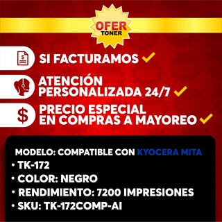 Foto 8 | Tóner TK172 Compatible con Kyocera FS-1320D, FS-1370DN, P2135d, P2135dn Negro