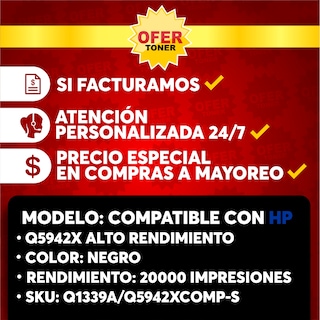 Foto 8 | Tóner Q5942X Compatible con HP 4200 Negro