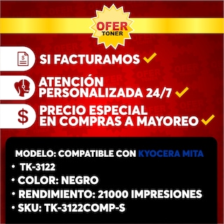 Foto 8 | Tóner TK3122 Compatible con Kyocera FS-4200, FS-4200DN y M3550idn en Negro