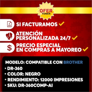 Foto 7 | Tambor DR-360 Compatible con Brother HL-2140, HL-2150N, HL-2170W, DCP-7030 en Negro