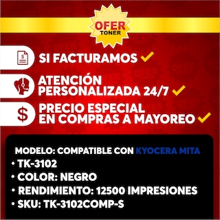 Foto 8 | Tóner TK3102 Compatible con Kyocera FS2100D y FS2100DN en Negro