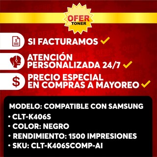 Foto 8 | Tóner Clt-k406s Compatible con Samsung Clp-360 Clp-366 Clp-366w Clp-365w Negro