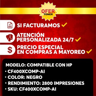 Foto 8 | Tóner Cf400/201x Compatible con Hp M252dw M277dw M252 M277 Negro