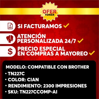 Foto 8 | Tóner Tn227c Compatible con Brother Hl-l3210cw Hl-l3750cdw Hl-l3770cdw Hl-3210cw Cyan