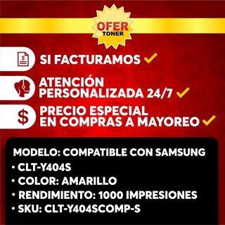 Foto 8 | Tóner Amarillo CLT-Y404S Compatible con SAMSUNG SL-C430/ SL-C430W/ SL-C480/ SL-C480W
