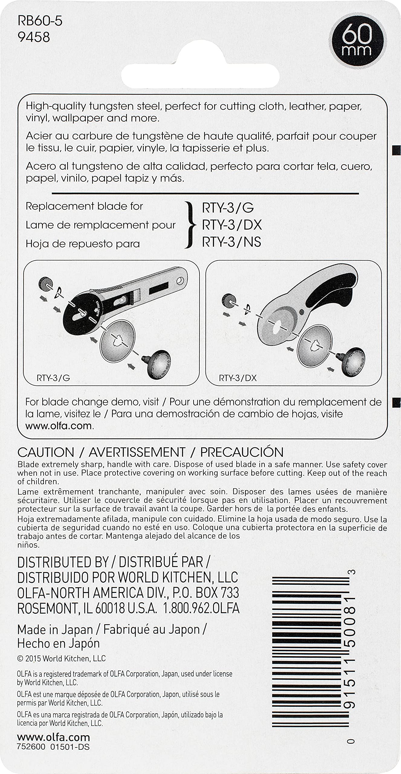 Foto 8 pulgar | Cuchillas De Repuesto Olfa, 60 Mm, Acero Tungsteno, 5 Unidades - Venta Internacional.