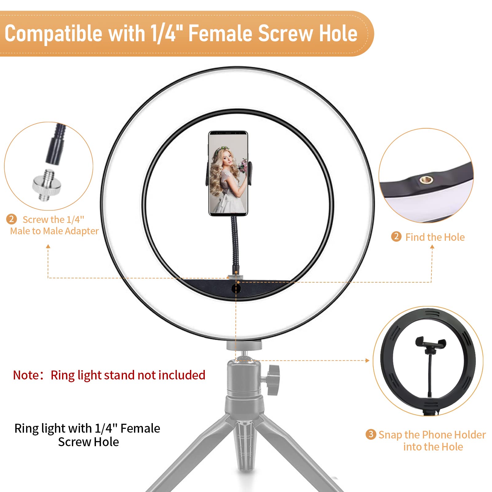 Foto 6 pulgar | [paquete De 2] Soporte De Teléfono Para Luz Anular Y Soporte De Trípode, Negro - Venta Internacional.