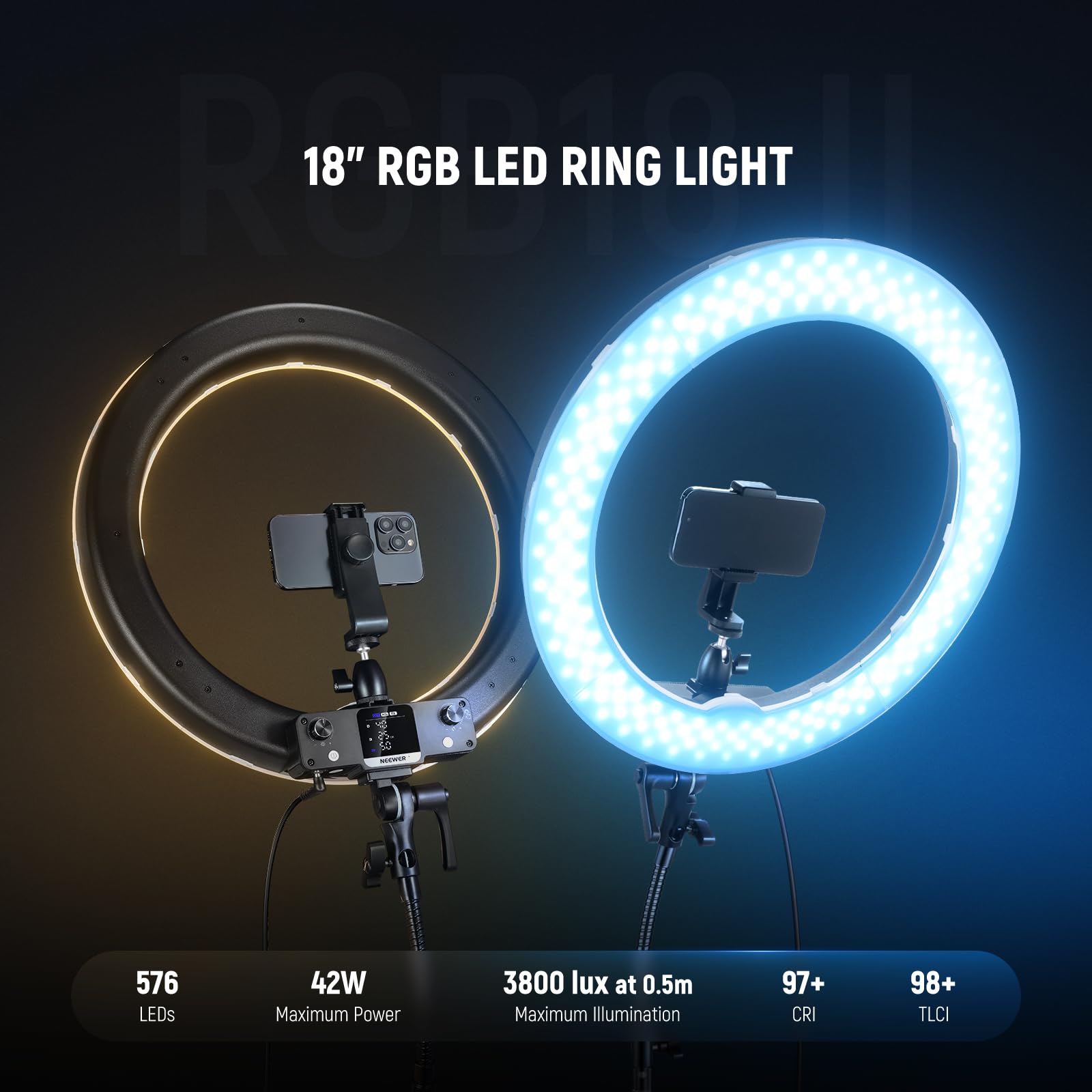 Foto 2 | Anillo De Luz Led Neewer Rgb18 Ii De 18 Pulgadas Con Soporte Para Trípode - Venta Internacional.