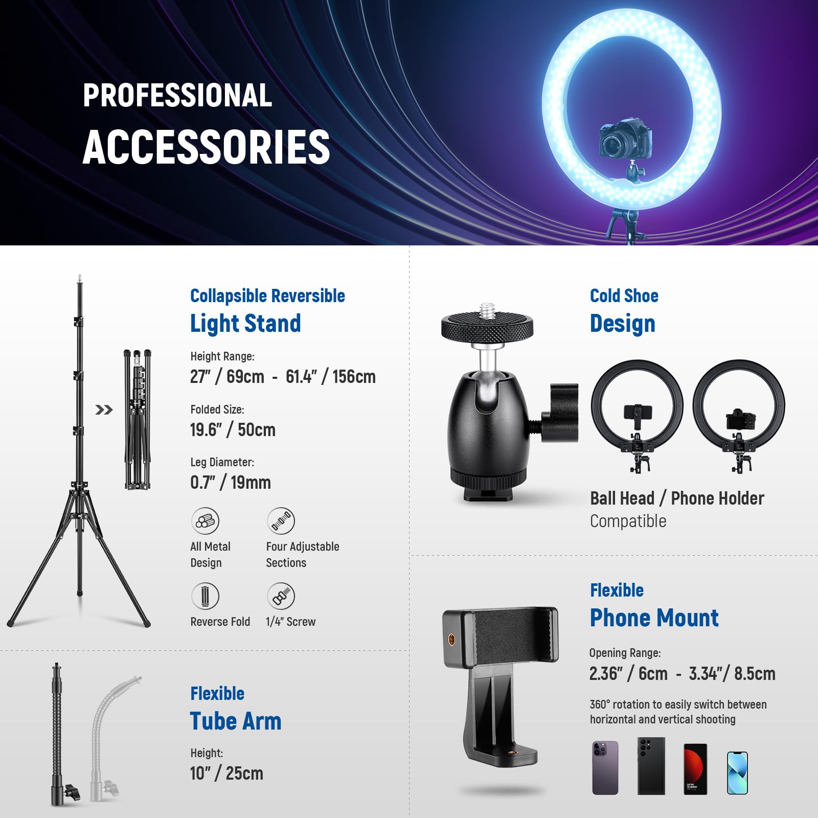 Foto 7 | Anillo De Luz Led Neewer Rgb18 Ii De 18 Pulgadas Con Soporte Para Trípode - Venta Internacional.