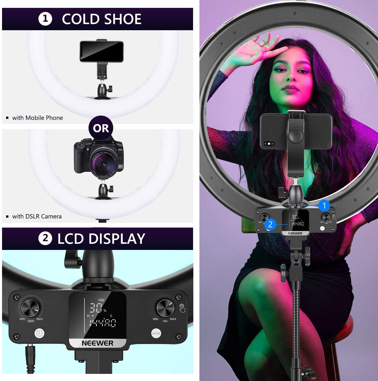 Foto 6 | Ring Light Neewer Rgb De 18 Pulgadas Con Control De Aplicaciones Y Soporte - Venta Internacional.