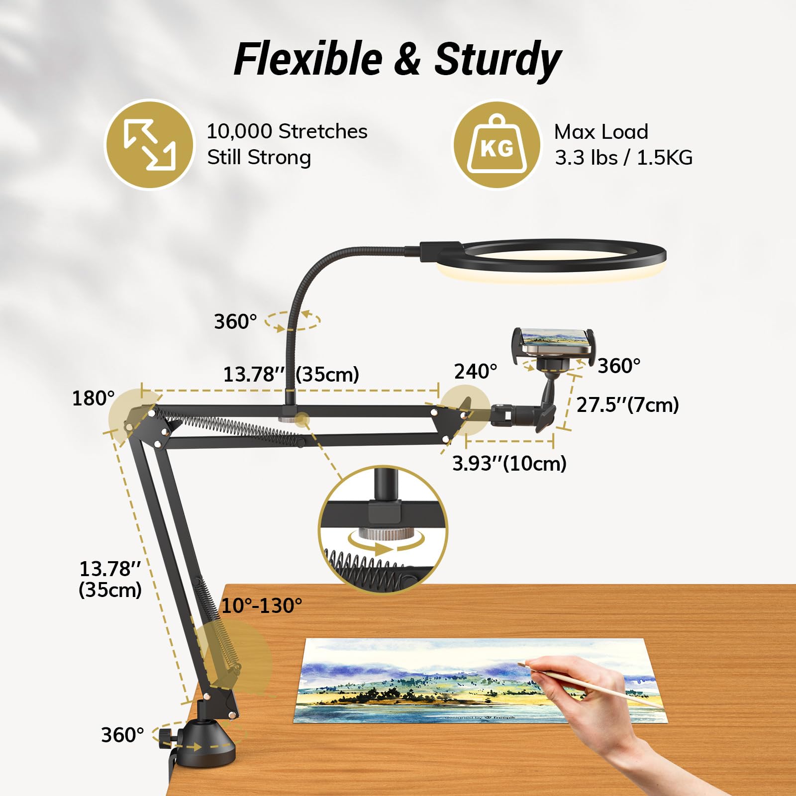 Foto 7 | Lámpara Tipo Anillo Tonor Trl-20 Pro De 10 Pulgadas Con Brazo Y Soporte Para Teléfono - Venta Internacional.