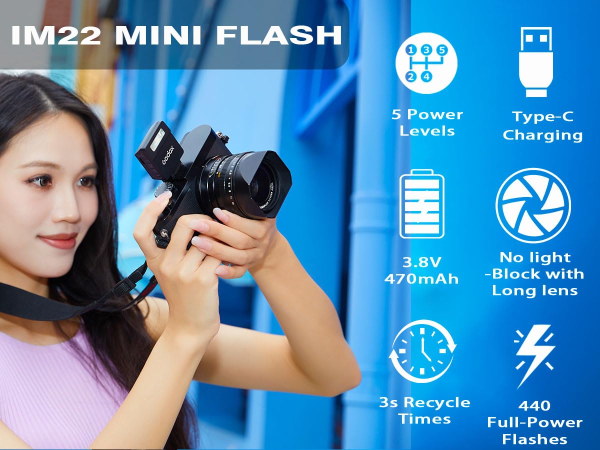 Foto 8 pulgar | Cámara Flash Godox Im22 Gn10/470 Mah Con Carga Tipo C - Venta Internacional.