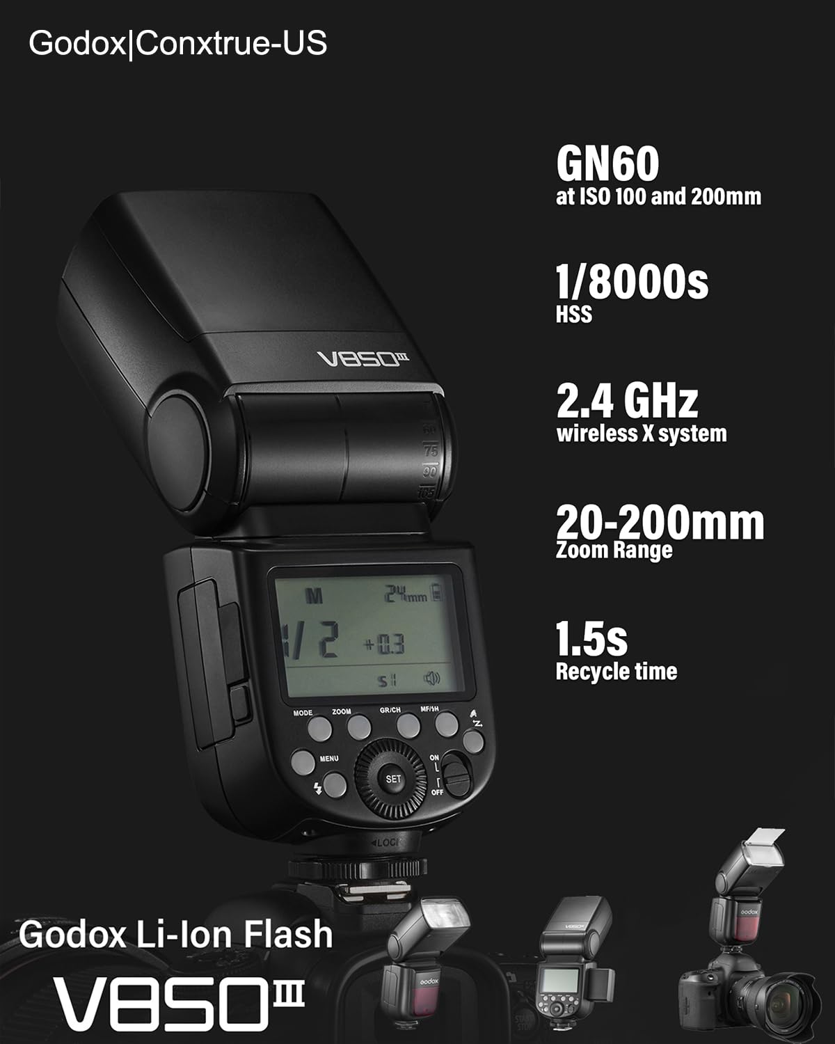 Foto 3 pulgar | Flash Godox V850iii 2.4g Gn60 Hss 1/8000 S Con Batería De 2600 Mah - Venta Internacional.
