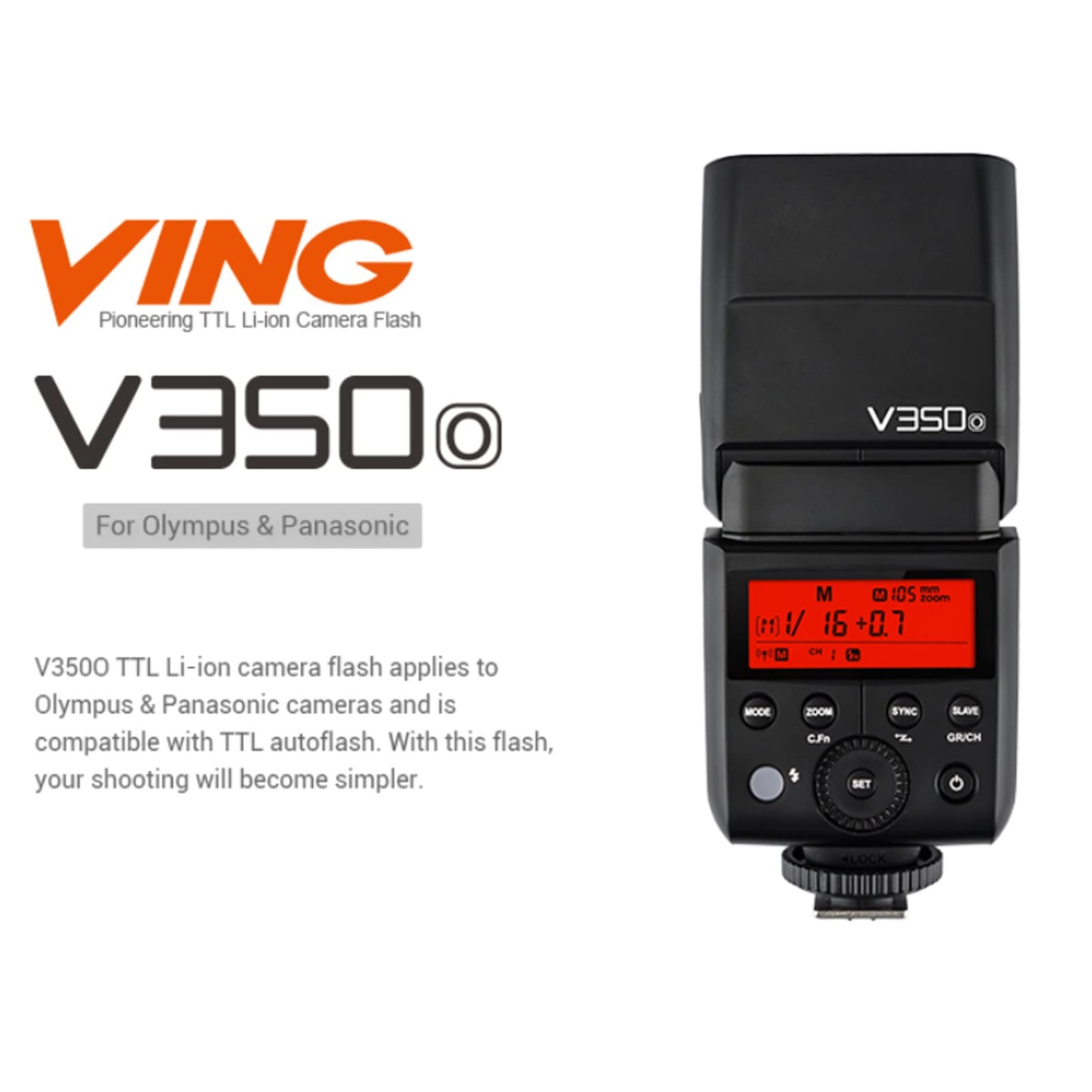 Foto 3 pulgar | Cámara Flash Godox V350o Ttl Gn36 Hss Para Olympus Panasonic - Venta Internacional.