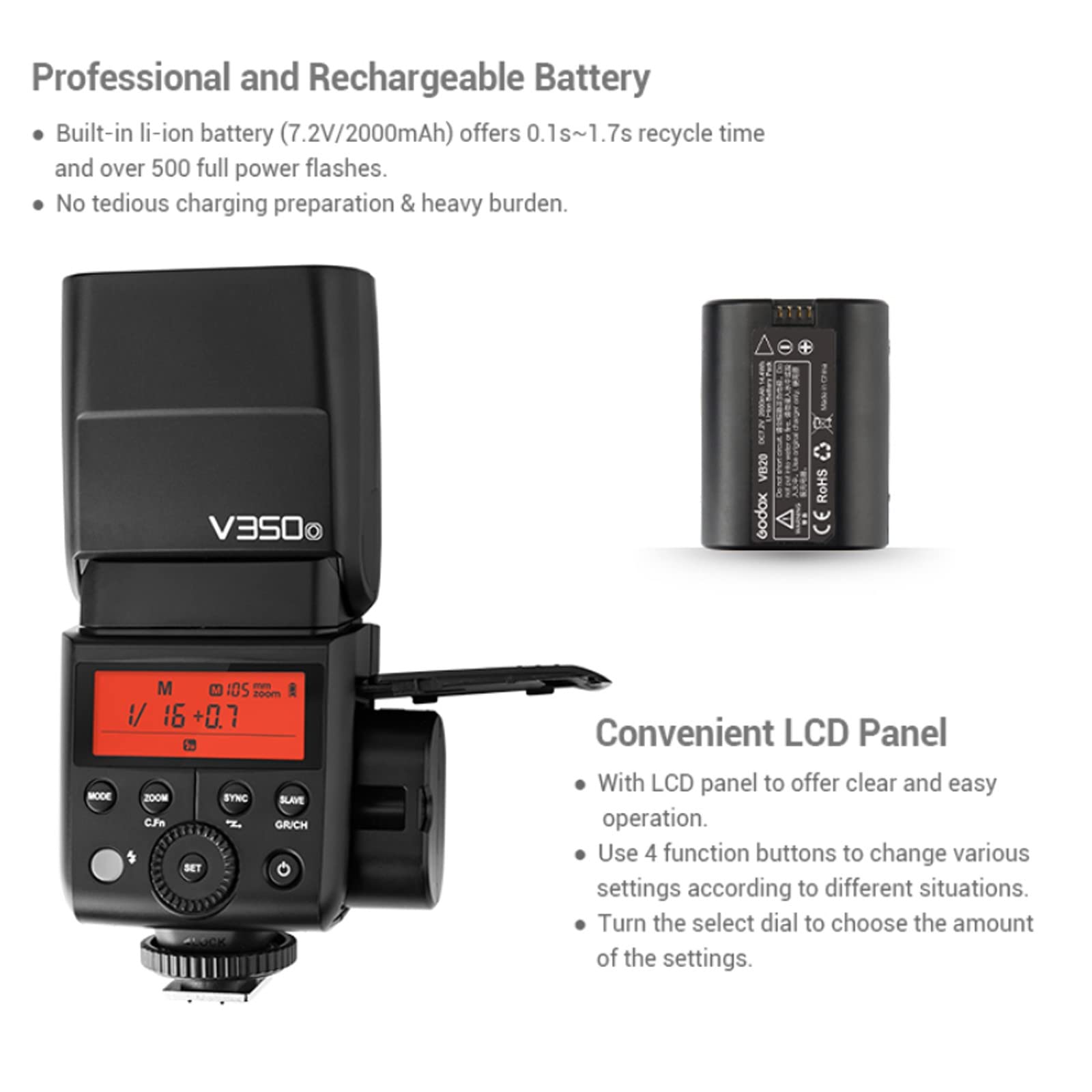 Foto 5 | Cámara Flash Godox V350o Ttl Gn36 Hss Para Olympus Panasonic - Venta Internacional.