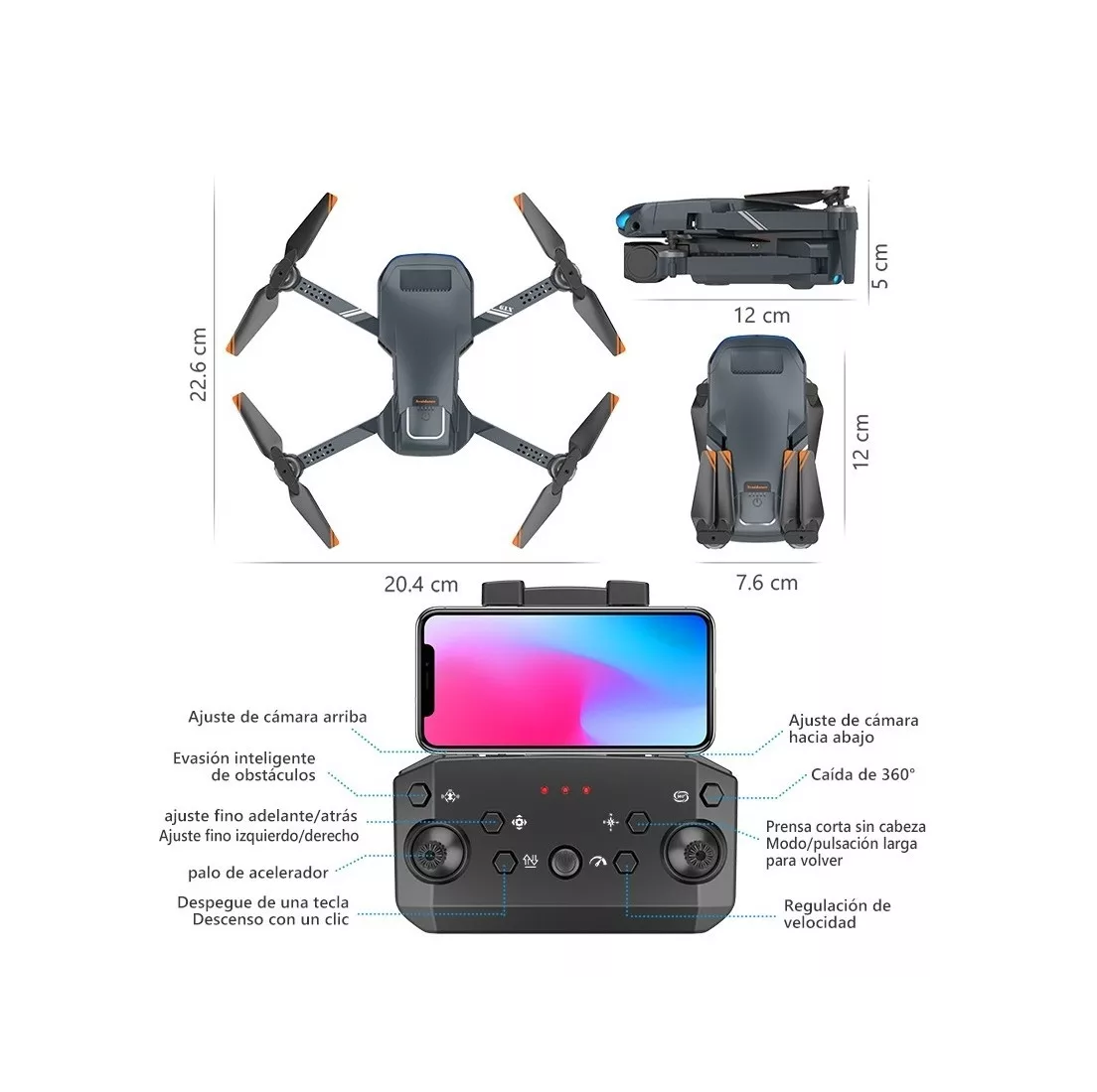 Foto 3 pulgar | Dron Cuadricóptero Control Remoto cámara 4k Hd Eo Safe Import Esi-3705  color Gris