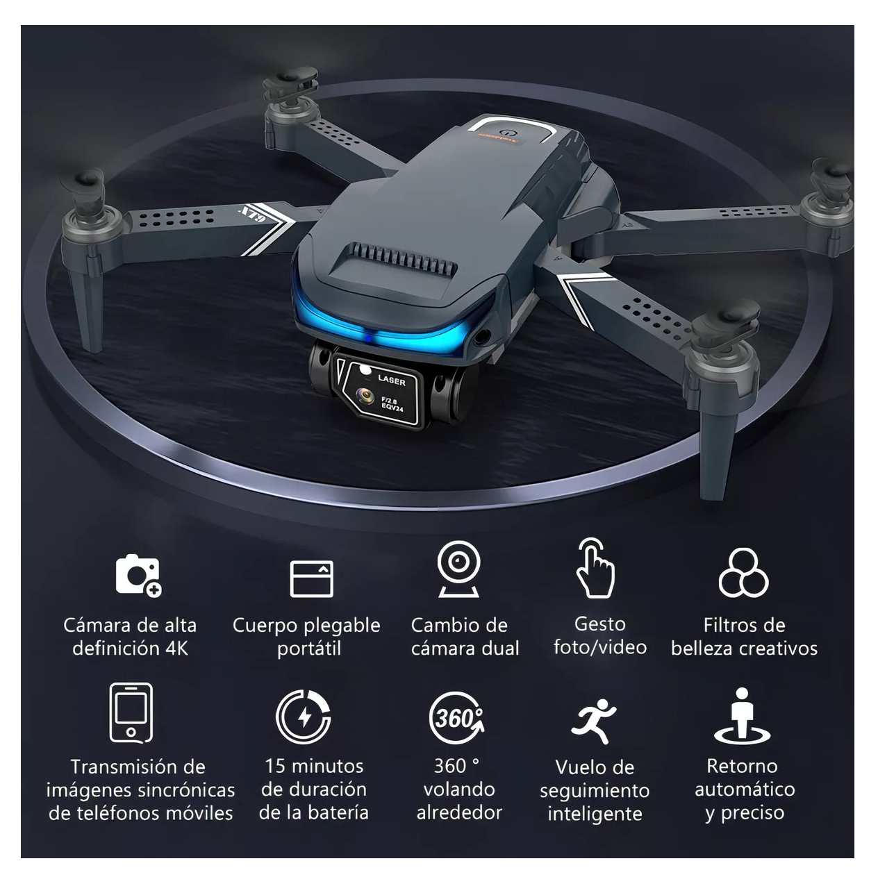 Foto 2 | Mini Drone Axnen 4k Xt9 3 Battery Con Dual Cámara Hd 2.4ghz 3 Baterías Gris Oscuro