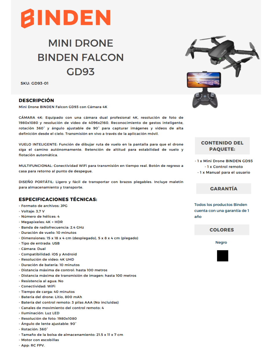 Foto 9 pulgar | Mini Drone Falcon Gd93 Binden Cámara 4k Wifi 10 Min.