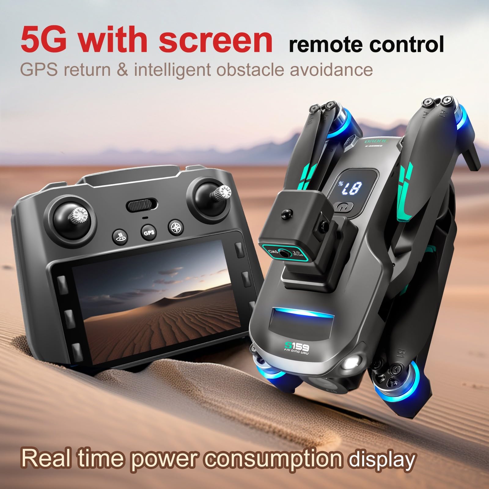 Foto 7 pulgar | Dron Con Cámara, Pantalla Gps, Control Remoto, Plegable - Venta Internacional.