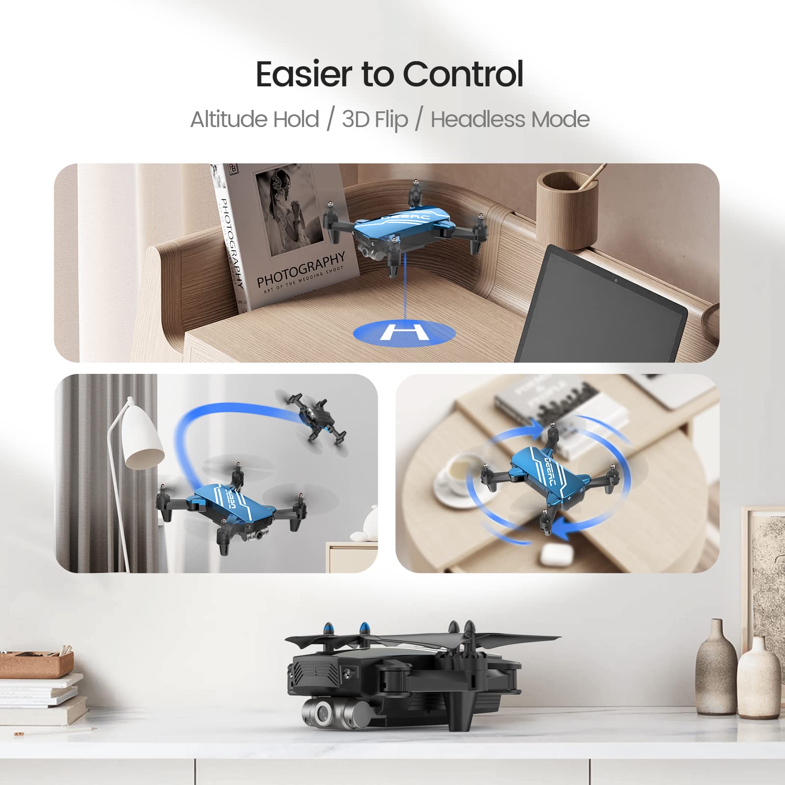 Foto 5 pulgar | Drone Deerc D20 Mini Con Cámara 720p Hd Para Niños Azul - Venta Internacional.