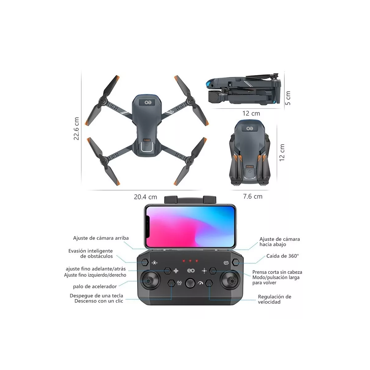 Foto 3 pulgar | Dron Cuadricóptero A Control Remoto C/cámara 4k Hd Eo Safe Import Esi-3705-1 Gris