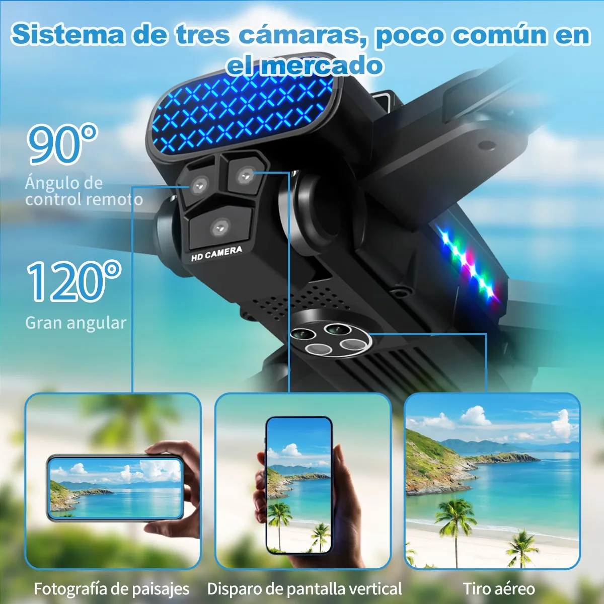 Foto 5 pulgar | Drone Con 3 Cámara Profesional 8k A Control Remoto Eo Safe Imports Esi-20200 Negro