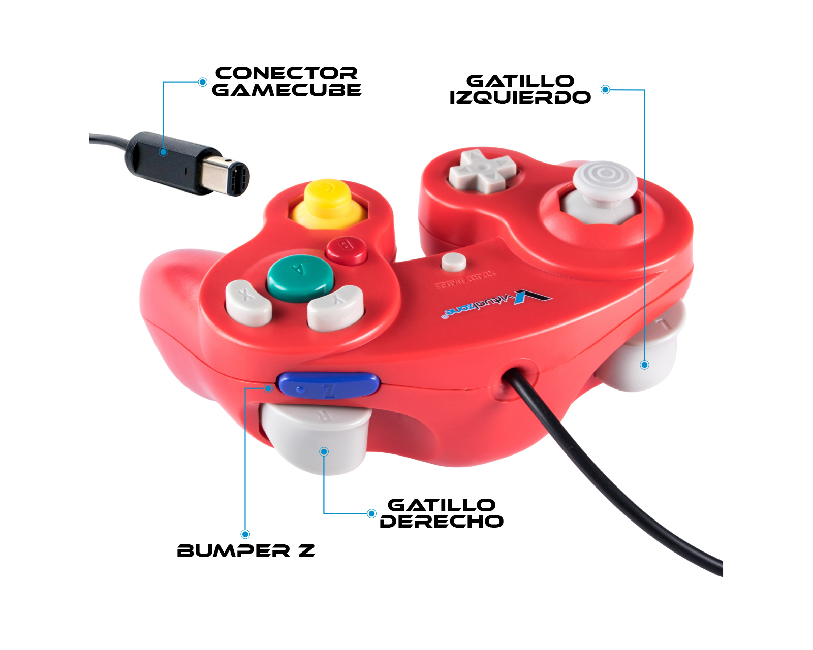 Foto 2 | Control Alámbrico Compatible Con Nintendo Gamecube color Rojo