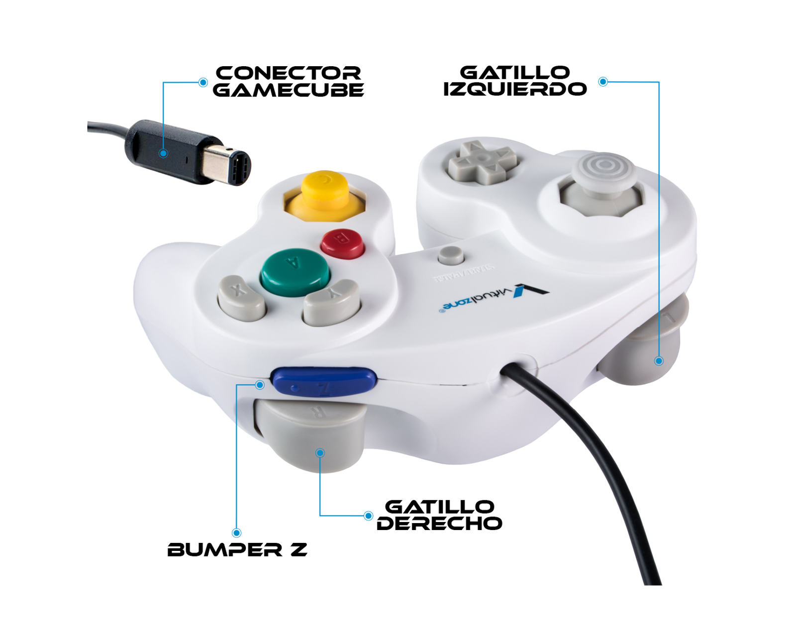 Foto 3 pulgar | Control Alámbrico Compatible Con Nintendo Gamecube color Blanco