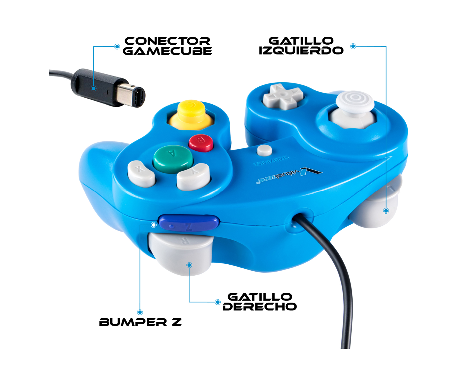 Foto 3 pulgar | Control Alámbrico Compatible Con Nintendo Gamecube color Azul