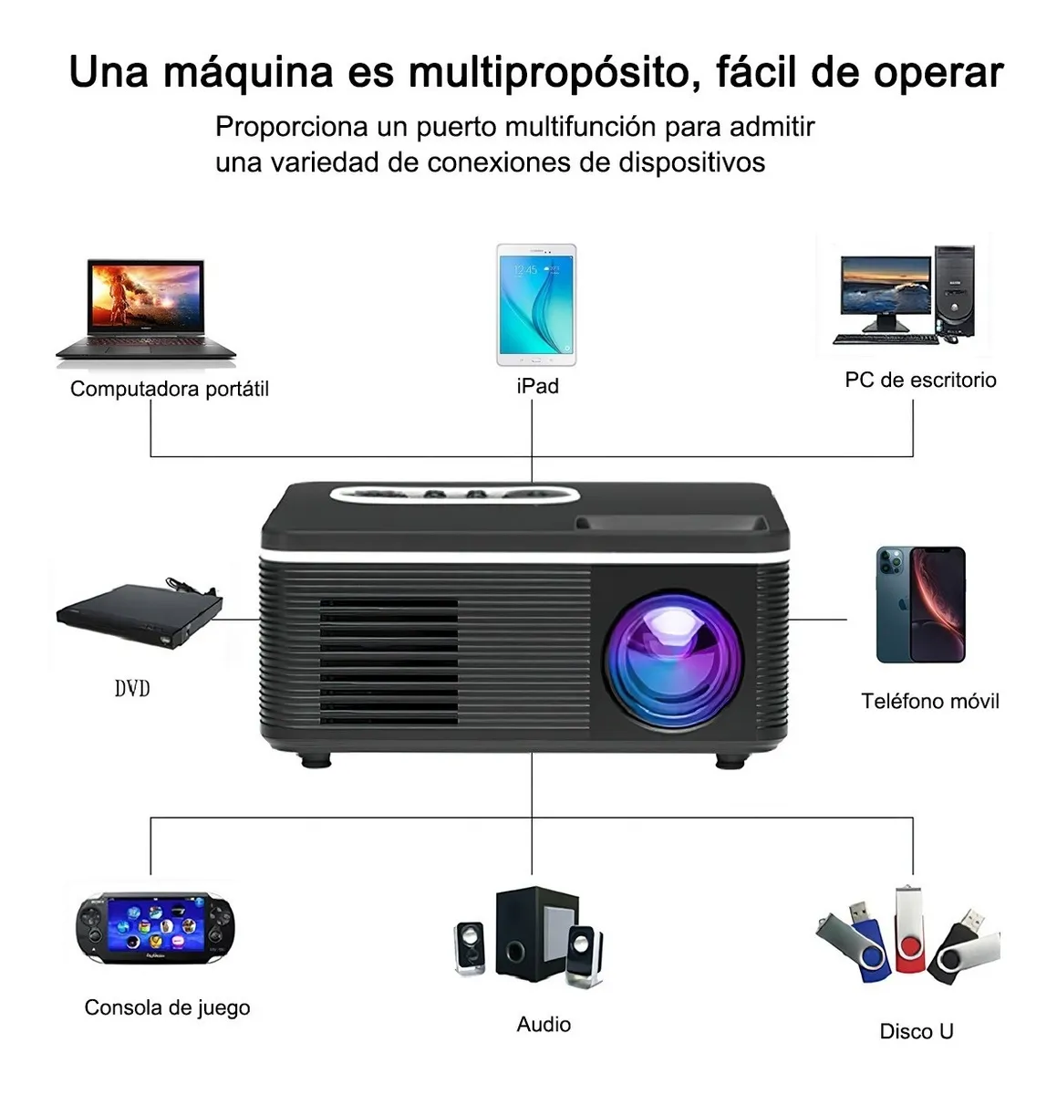 Foto 4 pulgar | Proyector Profesional Malubero color Negro Portátil Led Hd 1080p Multipuerto 110v