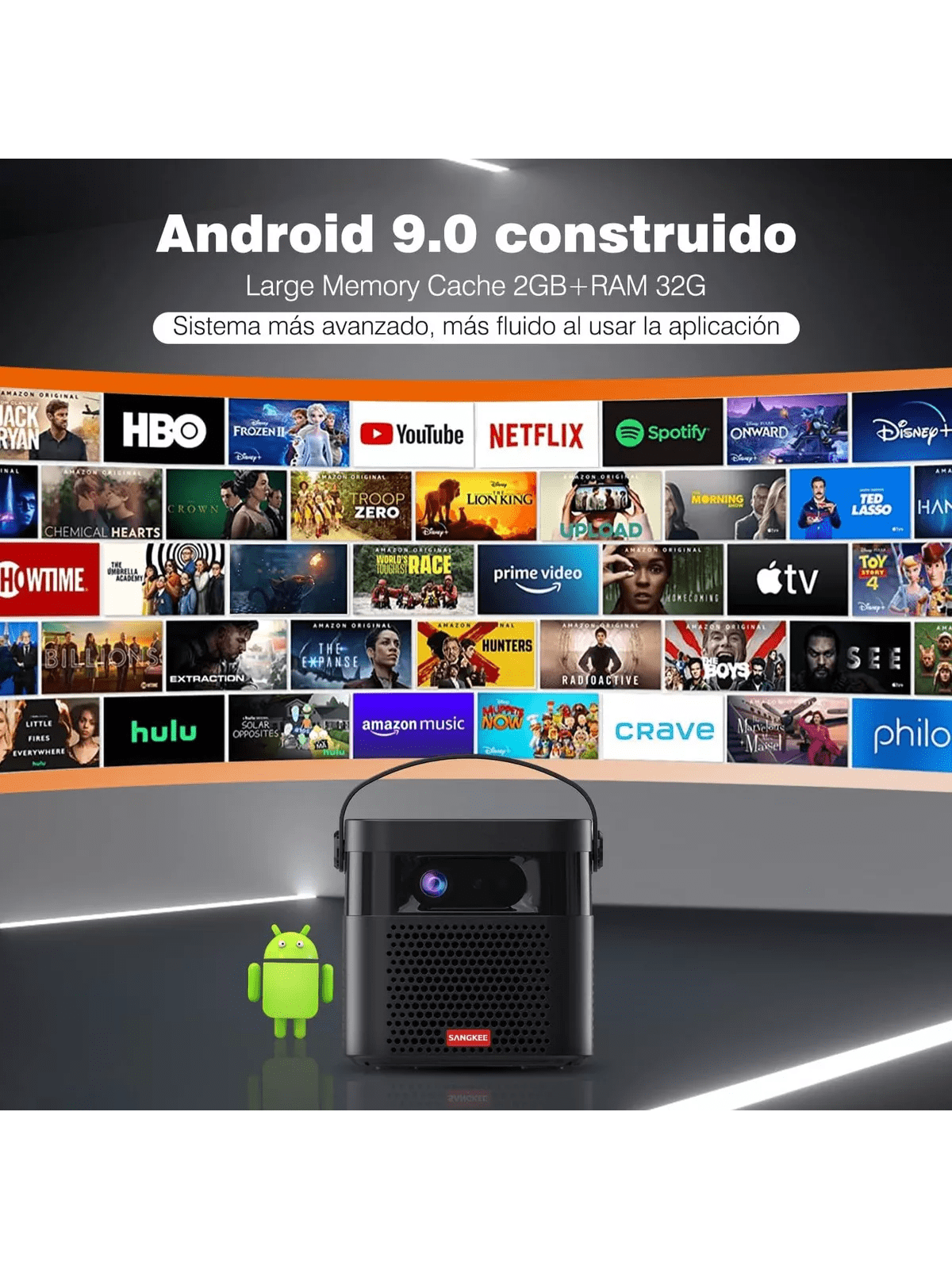 Foto 2 | Proyector Portátil Inteligente Sangkee DLP 3D 350 Ansi 1080p HD 2.4G/5G Wifi Bluetooth Android 9.0