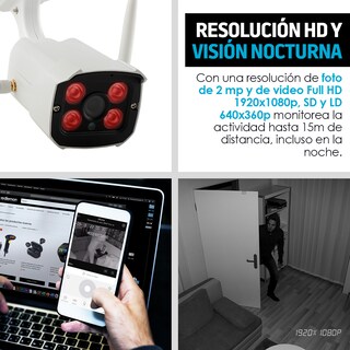 Foto 4 | Cámara de Seguridad Redlemon 77631 Blanco con WiFi HD para Monitoreo en Tiempo Real Resiste Agua y Visión Nocturna