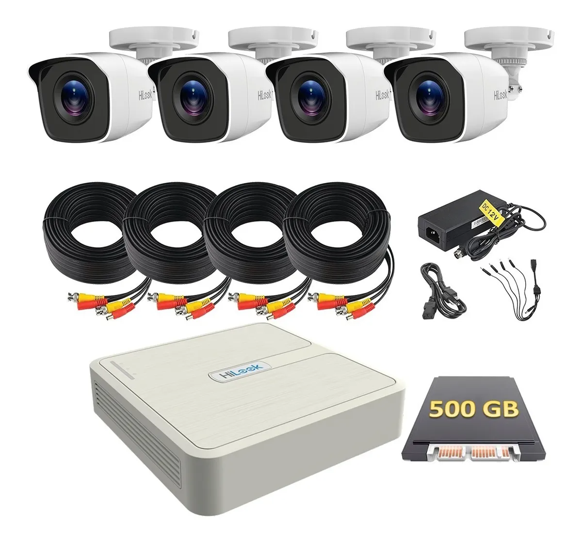 Foto 1 | Kit de Video Vigilancia Hilook con 4 Cámaras Hd/ 1 Mp/ 500gb color Blanco