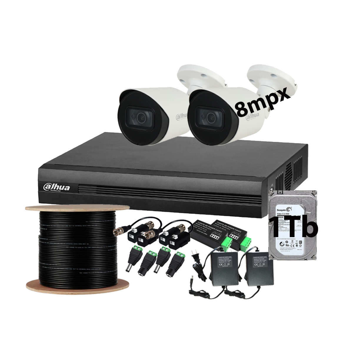 Foto 2 pulgar | Kit Cctv 2 Cámaras de Seguridad Dahua 4k 8mpx/ Detección Rostros color Blanco