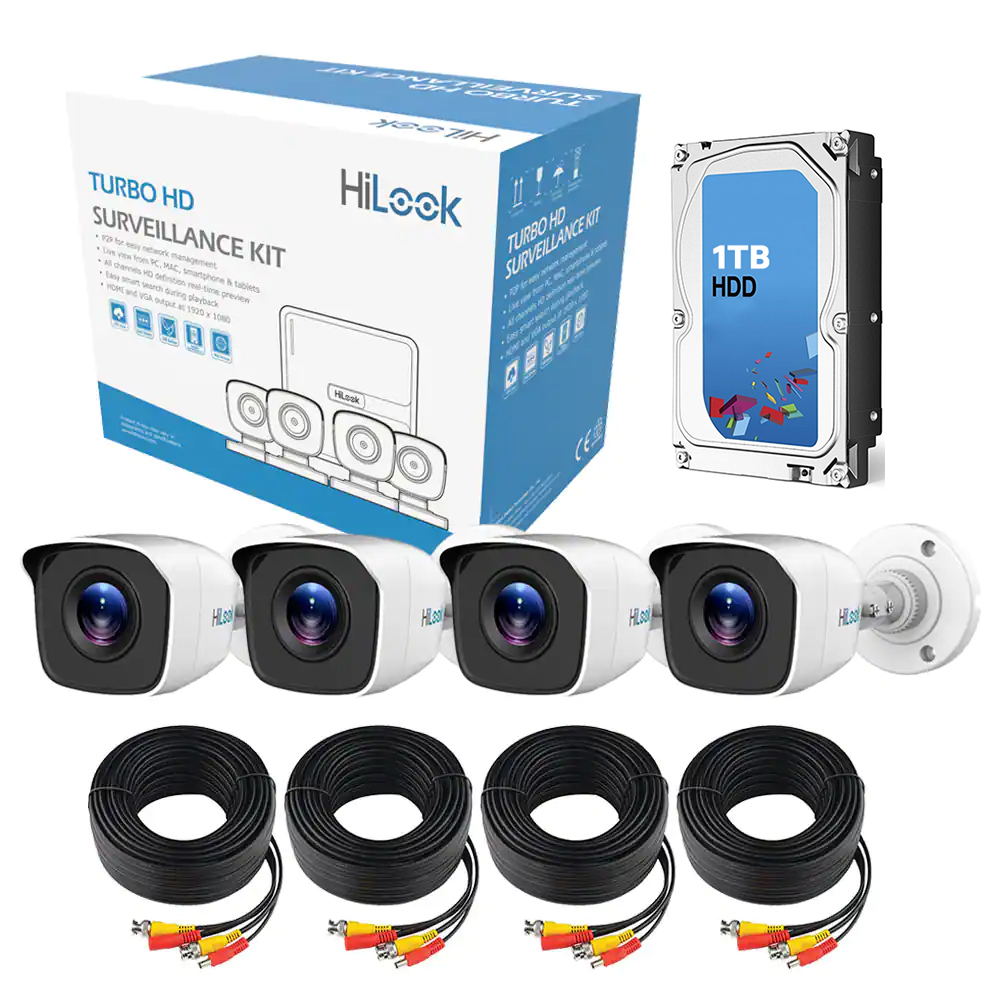 Foto 1 | Kit de 4 Cámaras de Seguridad Hilook 720p HD Bala color Blanco Policarbonato + Disco duro 1TB