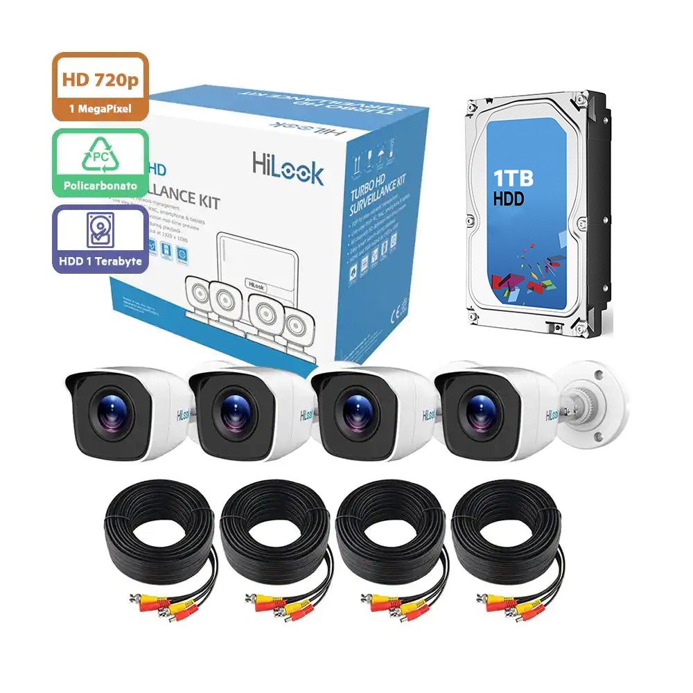 Foto 2 | Kit de 4 Cámaras de Seguridad Hilook 720p HD Bala color Blanco Policarbonato + Disco duro 1TB