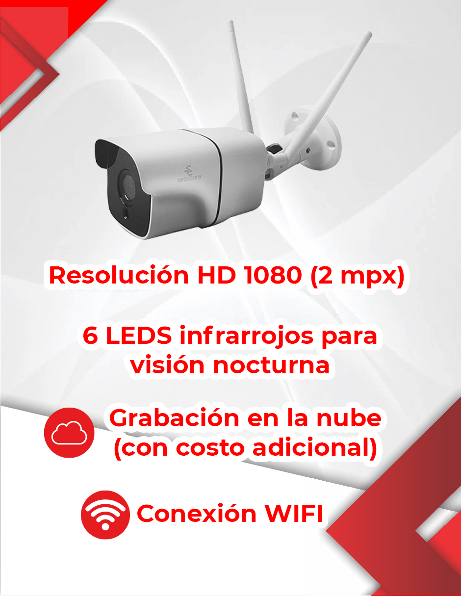 Foto 3 pulgar | Cámara Secucore con Wifi Grabación en Micro Sd y Nube 1080p