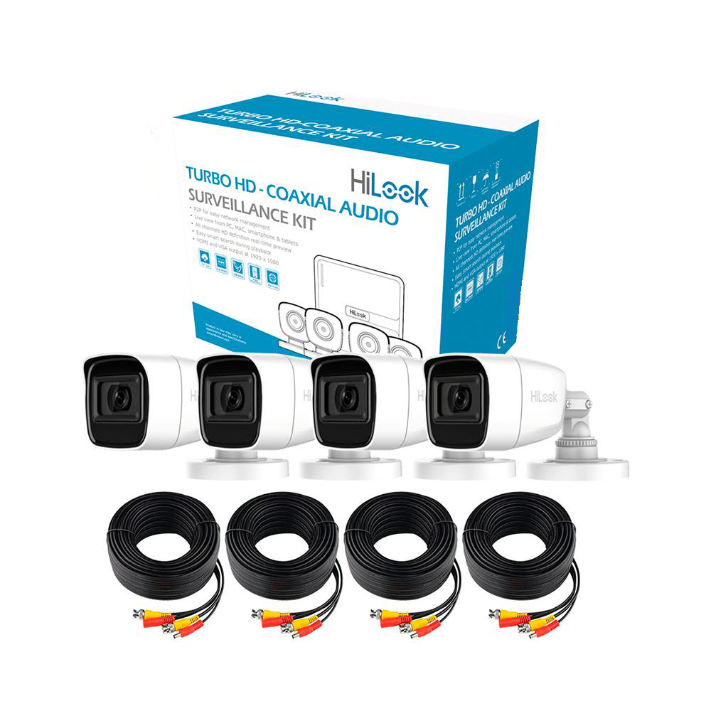 Foto 2 pulgar | Kit de 4 Cámaras de Seguridad Hilook 1080p HD Micrófono Integrado Bala color Blanco HL1080PS