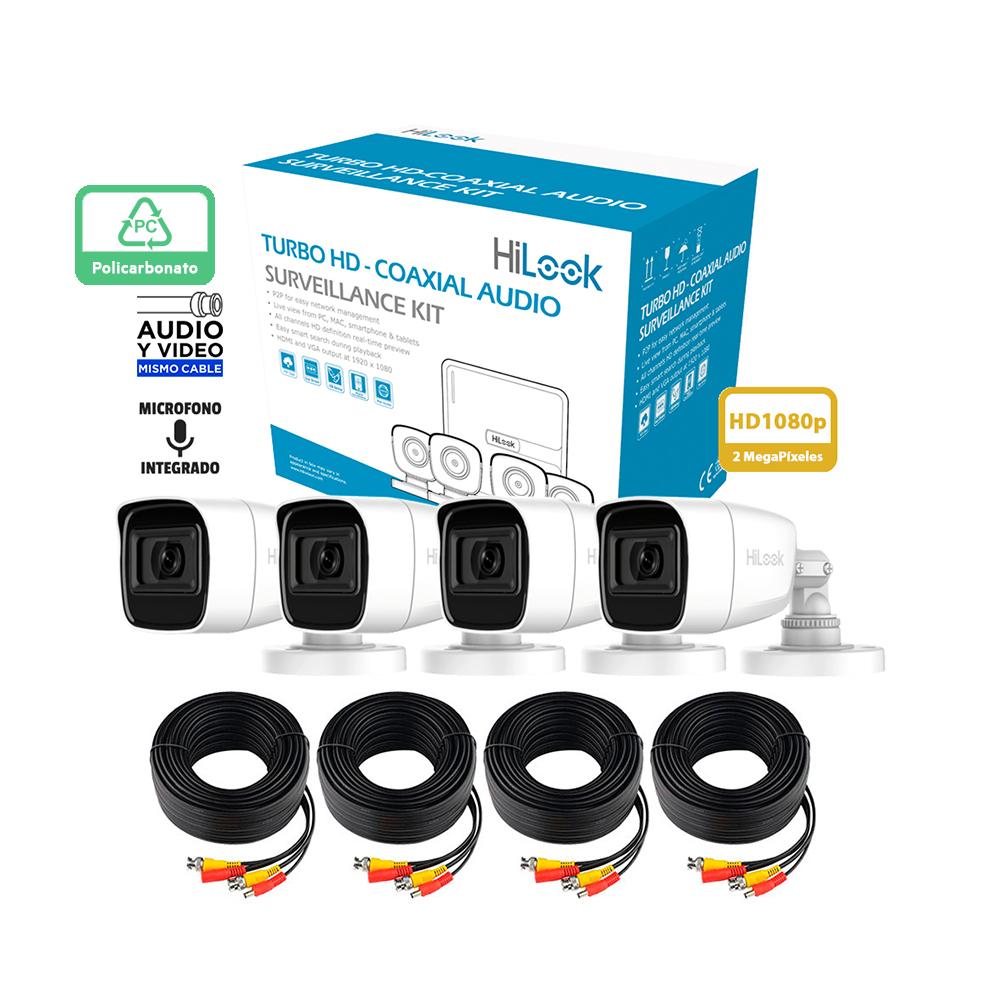 Foto 3 pulgar | Kit de 4 Cámaras de Seguridad Hilook 1080p HD Micrófono Integrado Bala color Blanco HL1080PS