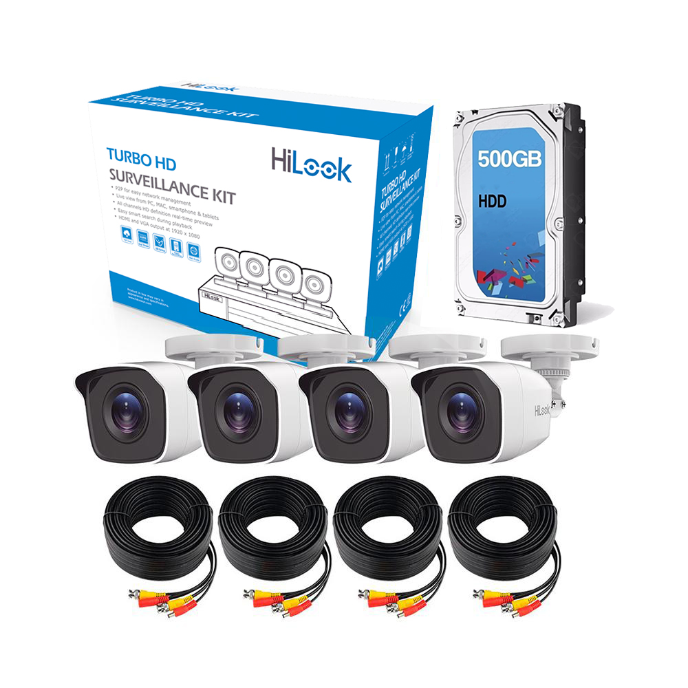 Foto 2 pulgar | Kit de 4 Cámaras de Seguridad Hilook 1080p HD Bala Metálicas color Blanco + Disco duro 1TB