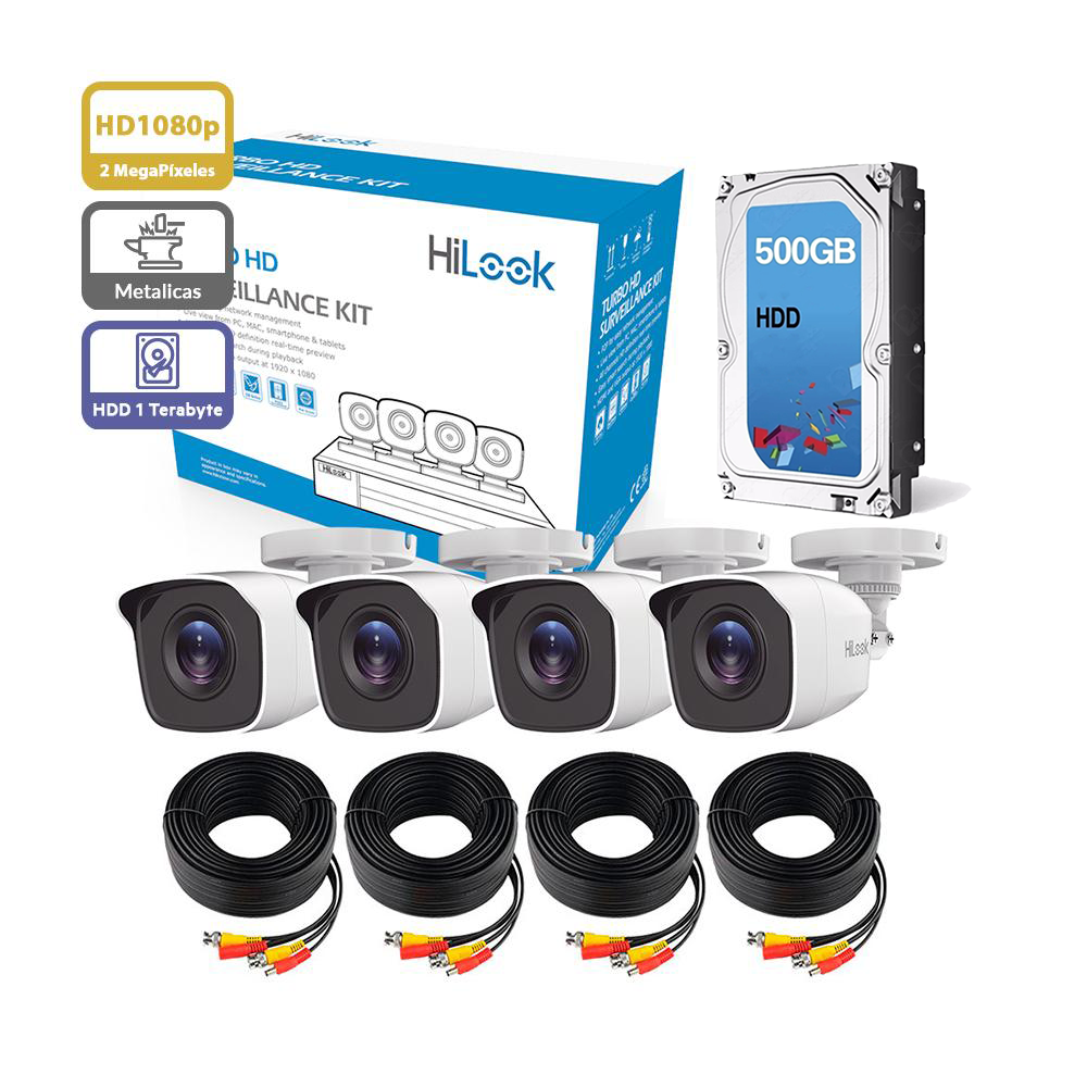 Foto 3 pulgar | Kit de 4 Cámaras de Seguridad Hilook 1080p HD Bala Metálicas color Blanco + Disco duro 1TB