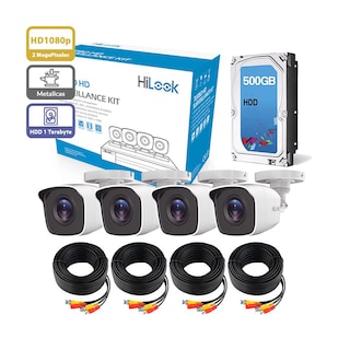 Foto 2 | Kit de 4 Cámaras de Seguridad Hilook 1080p HD Bala Metálicas color Blanco + Disco duro 1TB
